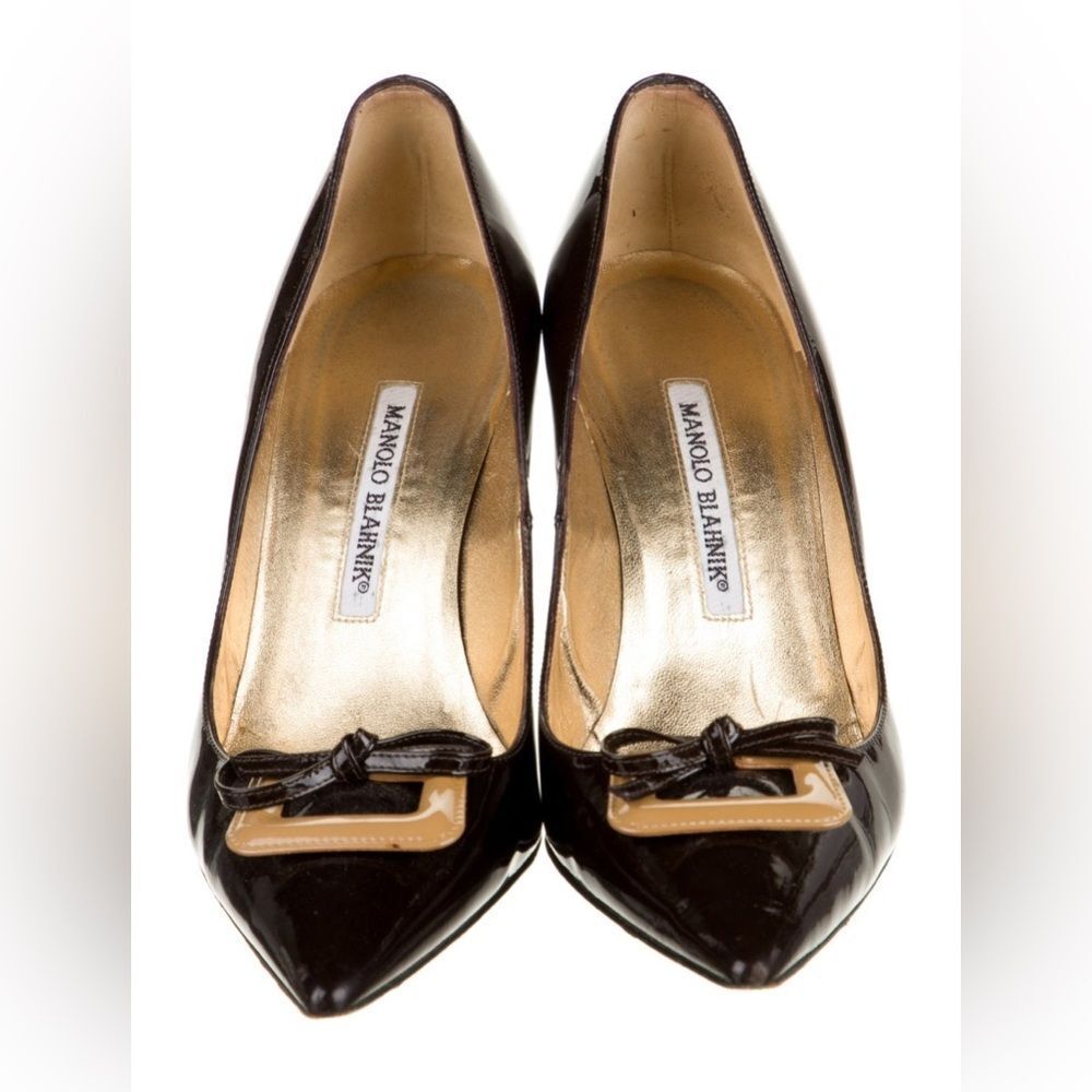 Manolo Blahnik Chocolate Brown Patent Leather Bow Pumps – Size 38 IT